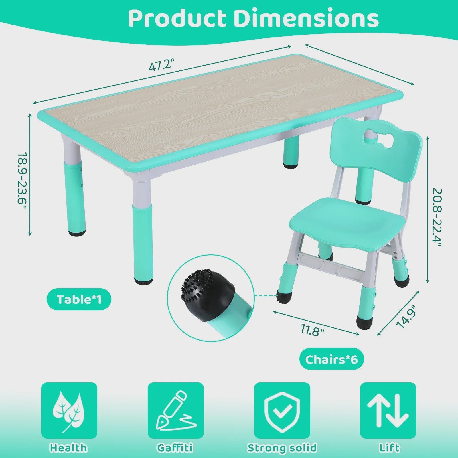 Verstelbare Kinder Tafel met 6 Stoelen - Knutseltafel & Speeltafel voor Kinderen (2-10 jaar)