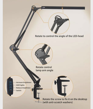 Verstelbare LED Bureaulamp met Klemvoet - 3 Kleurmodi & 10 Helderheidsniveaus