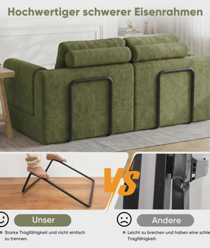 Groene 2-zits Slaapbank met Traagschuim | Flanel | 160x80 cm | Futon Sofa voor Woonkamer & Kleine Ruimtes