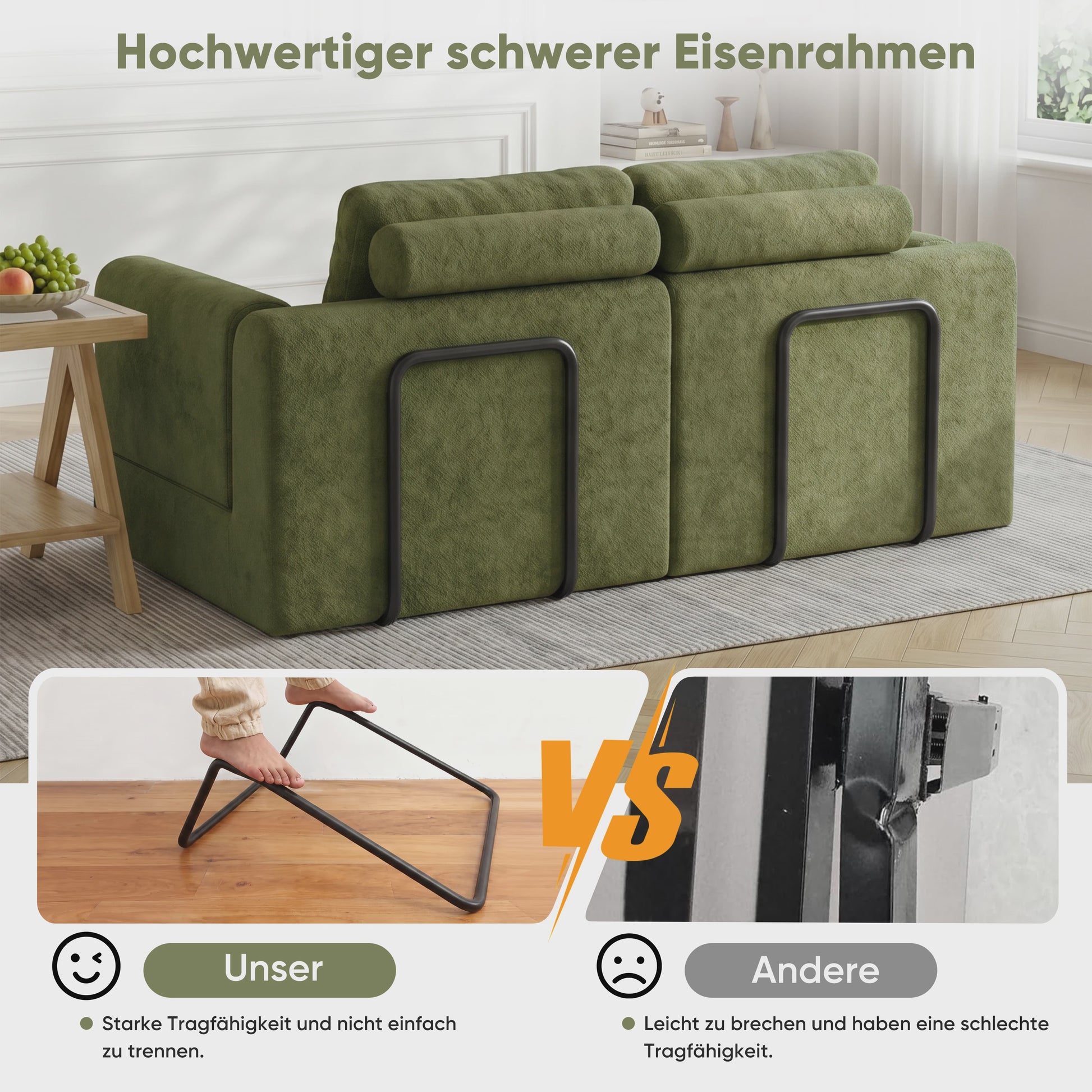 Groene 2-zits Slaapbank met Traagschuim | Flanel | 160x80 cm | Futon Sofa voor Woonkamer & Kleine Ruimtes