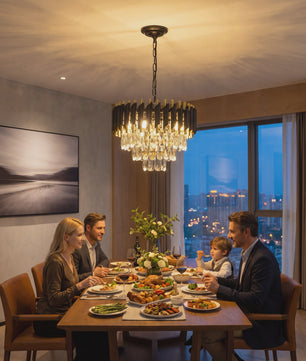 Luxe Zwarte & Gouden Kristallen Kroonluchter met Verstelbare Ketting - Stijlvolle Hanglamp