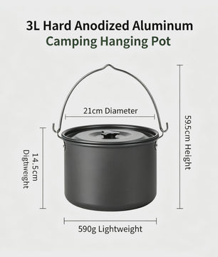 Kampeerpan Hangend 3L Aluminium Outdoor Kookpan Draagbaar voor Kampvuur, BBQ, Reizen