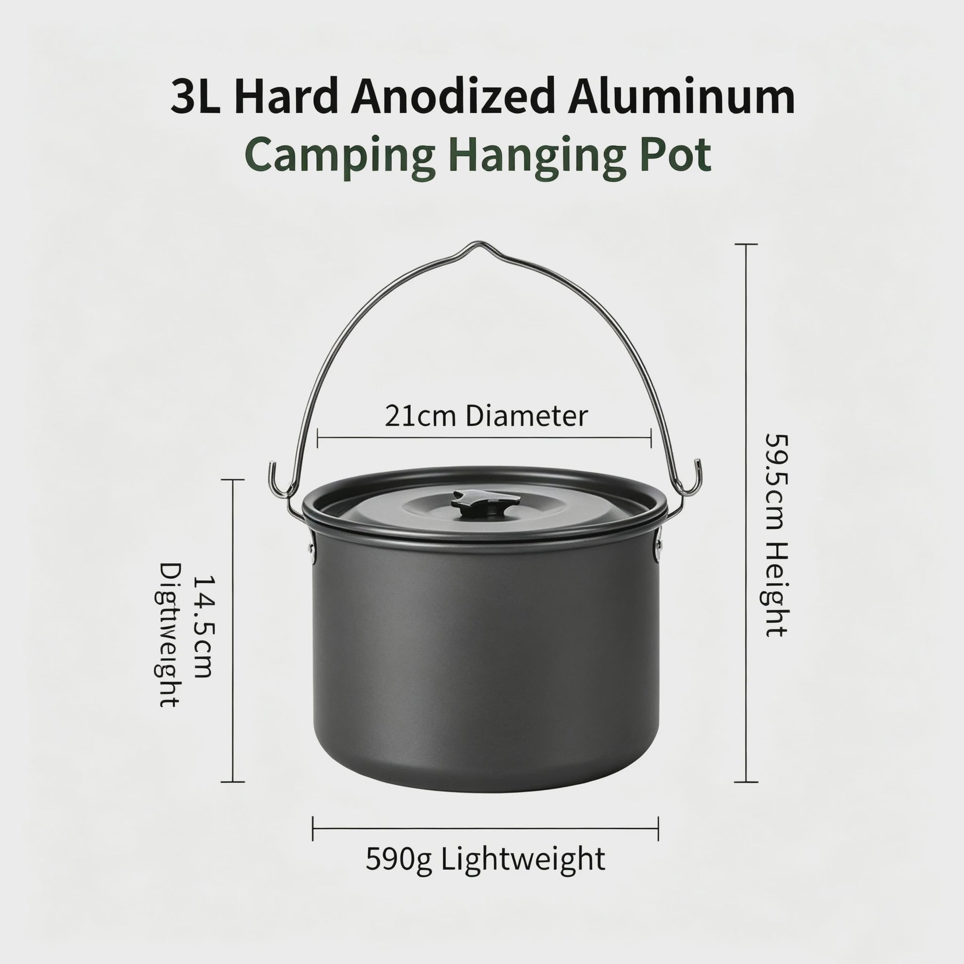 Kampeerpan Hangend 3L Aluminium Outdoor Kookpan Draagbaar voor Kampvuur, BBQ, Reizen