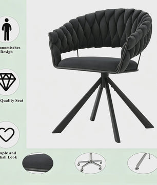 Set van 2 fluwelen draaistoelen 360° met geweven rugleuning en metalen poten