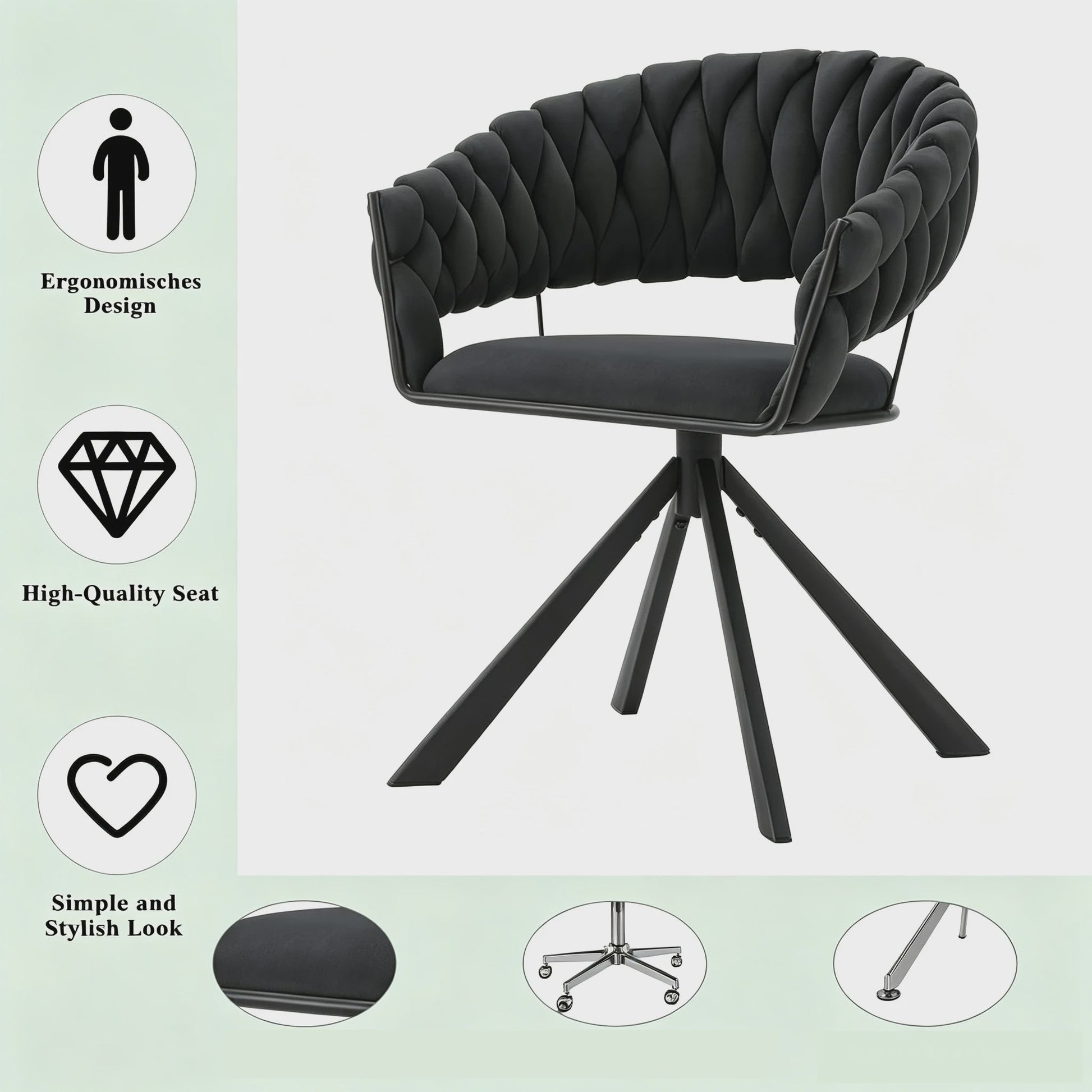 Set van 2 fluwelen draaistoelen 360° met geweven rugleuning en metalen poten