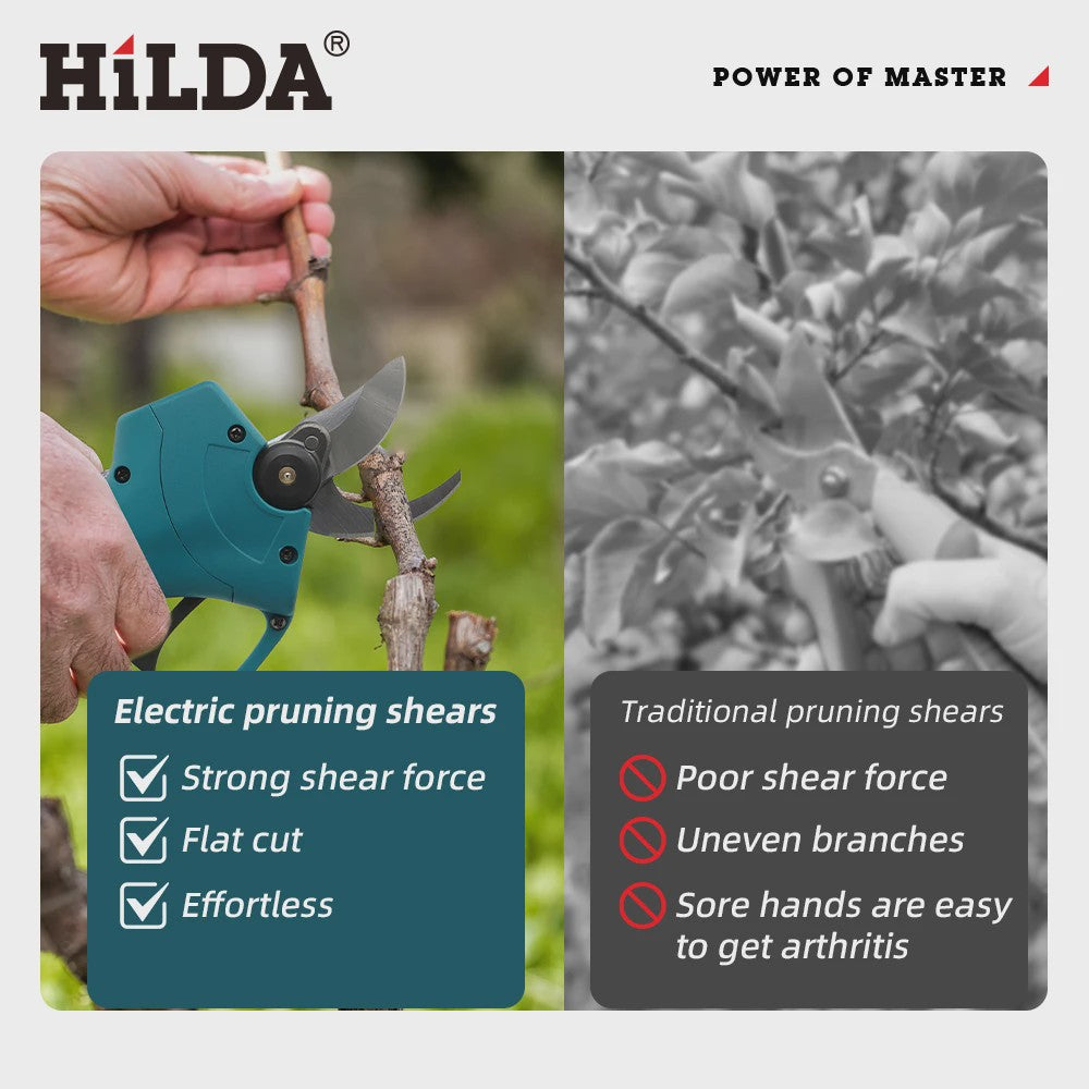HILDA Accu Snoeischaar - Krachtige Snoeischaar voor Tuin en Fruitbomen (500W, Borstelloze Motor)