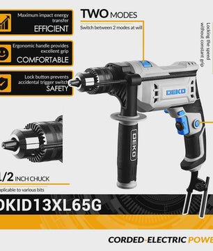 DEKO DKID13XL65G Klopboormachine 650W - 2 Functies: Boren & Schroeven