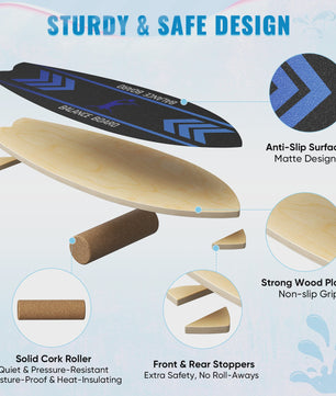 Balance Board Wood Sportneer Indoor Board Skateboard, Indoor Surfboard, Trickboard and Balance Board for Children and Adults