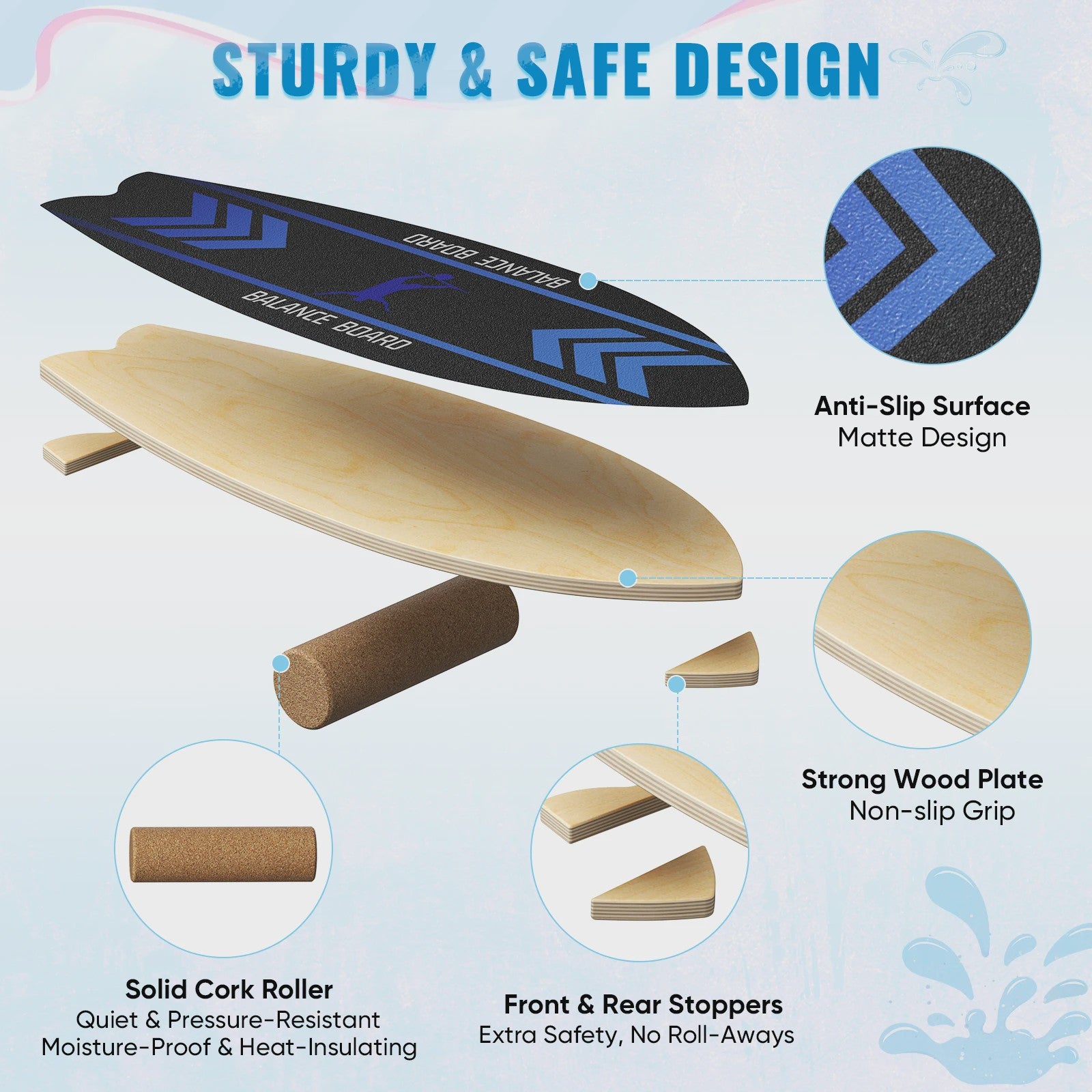 Balance Board Wood Sportneer Indoor Board Skateboard, Indoor Surfboard, Trickboard and Balance Board for Children and Adults