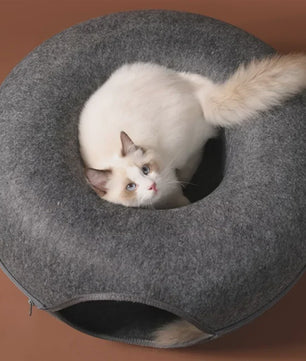 Felt Donut Kattenmand - 2-in-1 Huisje, Tunnel & Speelplek voor Katten en Kleine Honden