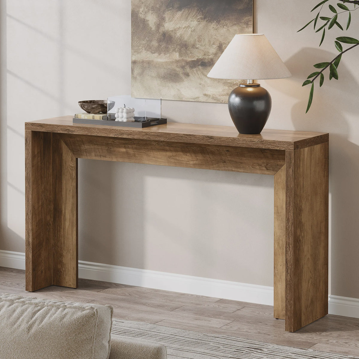 Tribesigns 140cm Farmhouse Console Tafel met Opbergruimte - Rustiek Bruin Hout
