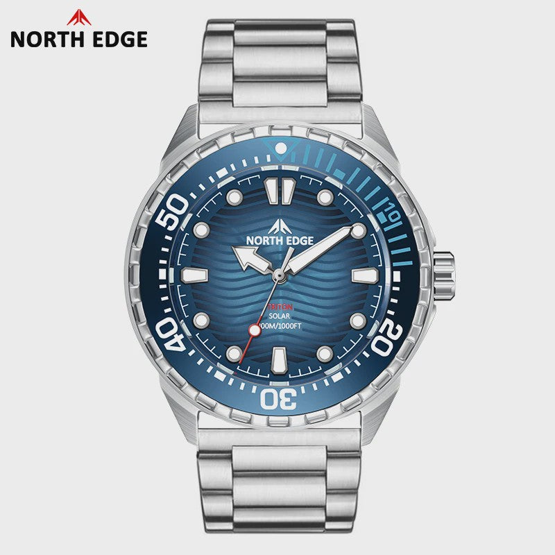 NORTH EDGE TRITON Heren Duikhorloge - Solar Powered, 300M Waterdicht, RVS