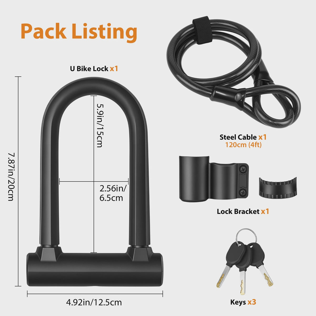 Heavy Duty D-Slot Fietsslot met 1.2M Staalkabel & Beugel - Anti-diefstal