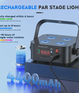 Set van 8 Oplaadbare Mini Par LED Spots (4x18W RGBWAUV) met Flightcase