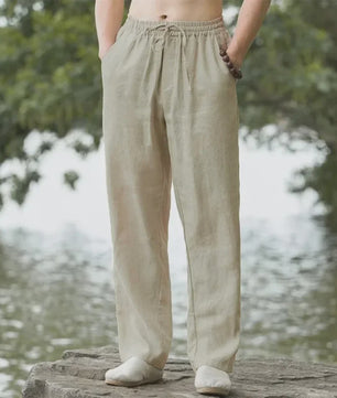 Heren Katoen Linnen Strandbroek - Comfortabele Casual Joggingbroek voor Lente/Zomer Vakantie