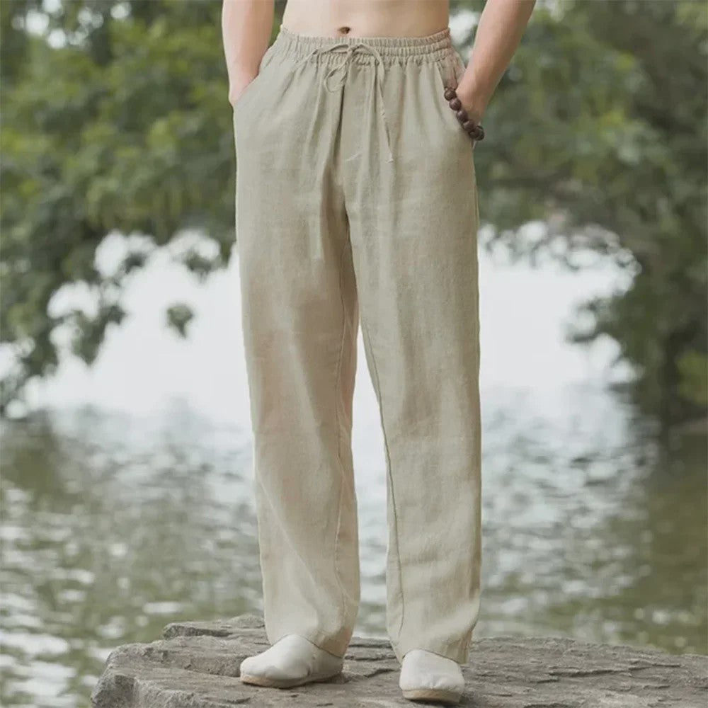 Heren Katoen Linnen Strandbroek - Comfortabele Casual Joggingbroek voor Lente/Zomer Vakantie
