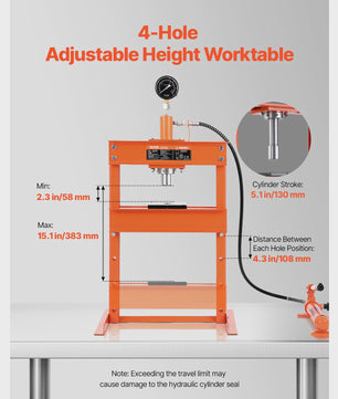 Hydraulische Werkplaatspers 10 Ton - H-Frame met Verstelbare Persplaat