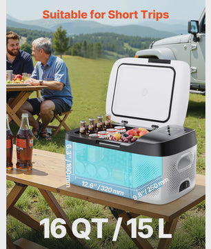 Draagbare Koelbox 15L - 12V/24V Compressor Koelkast voor Auto, Camper & Outdoor