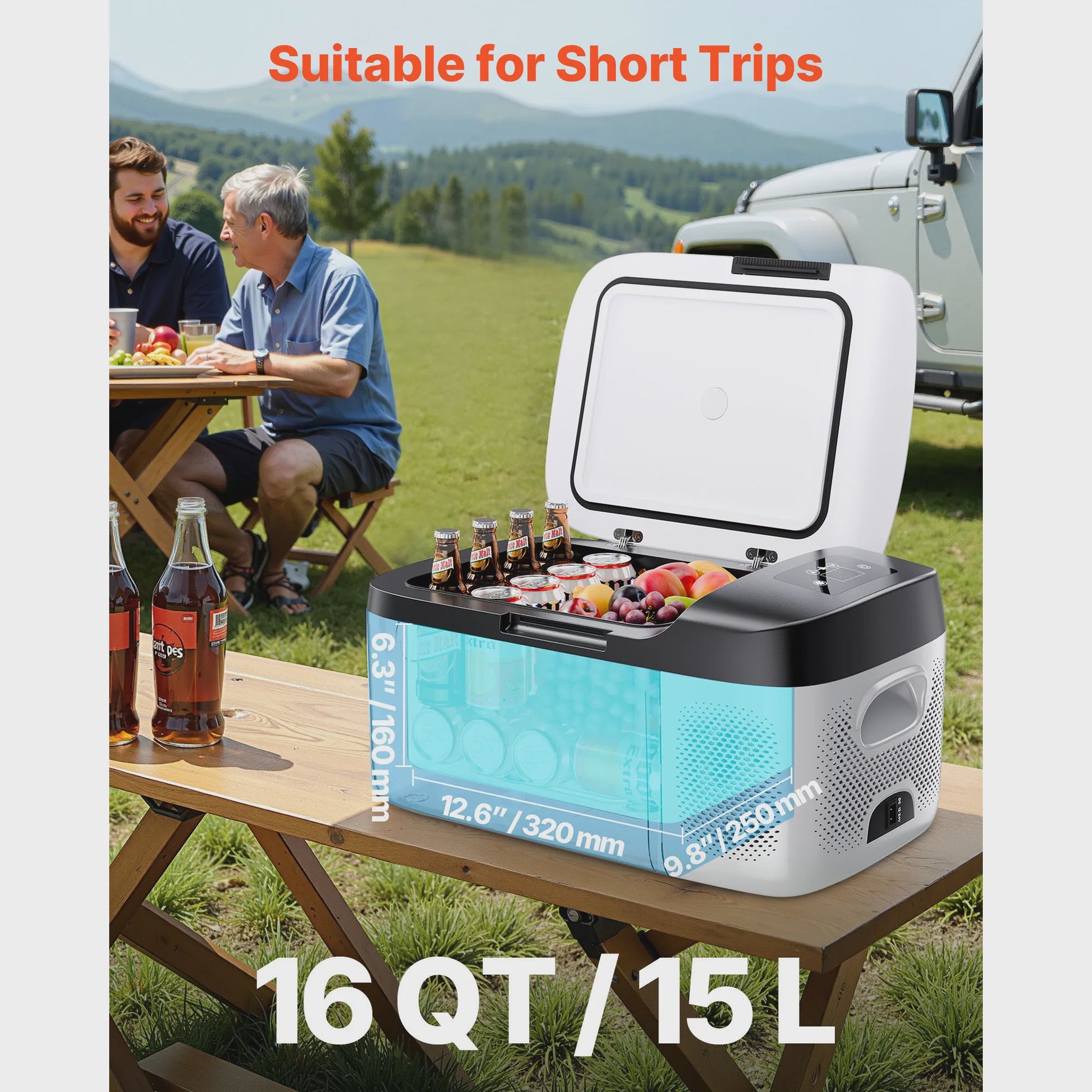 Draagbare Koelbox 15L - 12V/24V Compressor Koelkast voor Auto, Camper & Outdoor