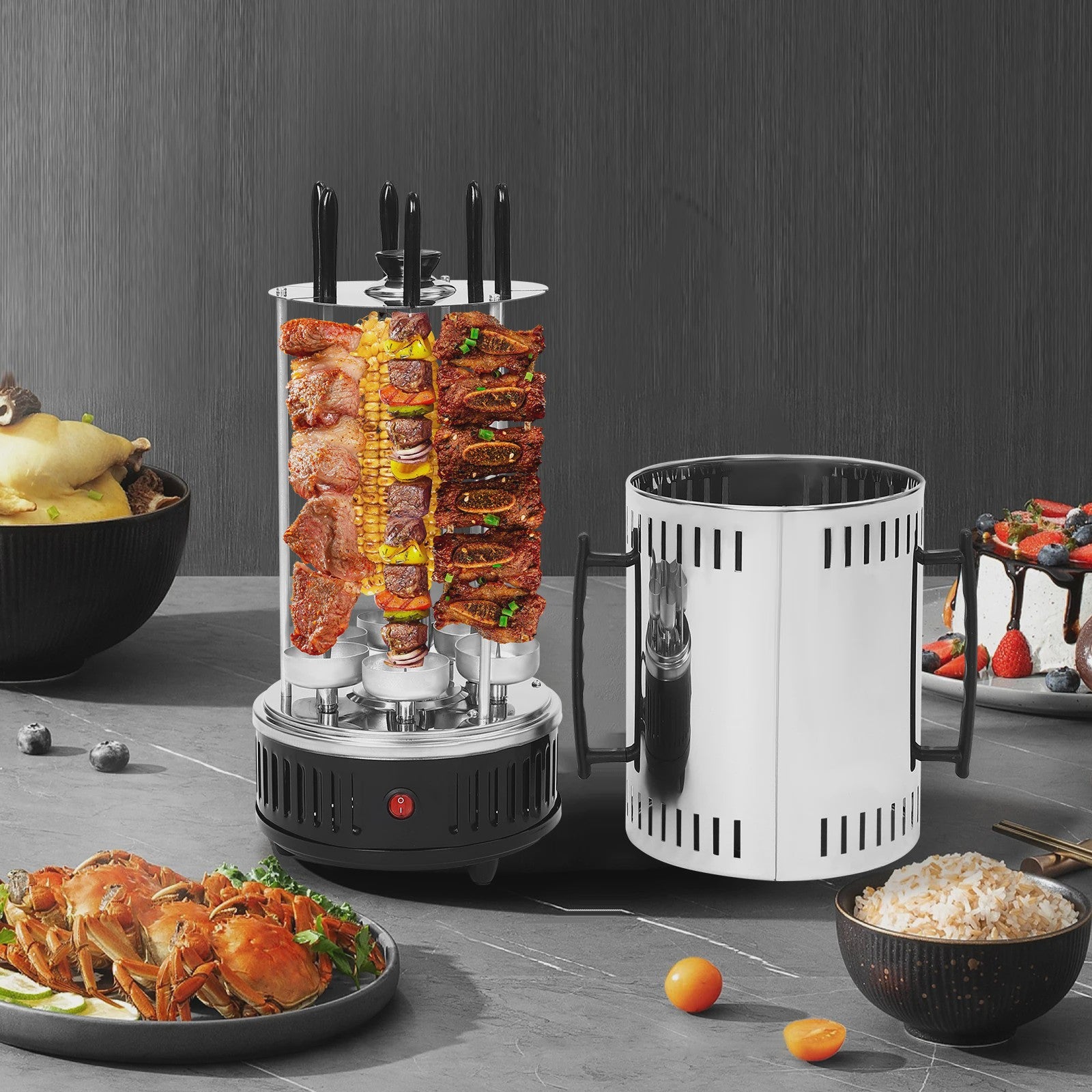 Verticale Elektrische Grill met Rotisserie - 1000W, Rookvrij, 5/6 Spiesjes