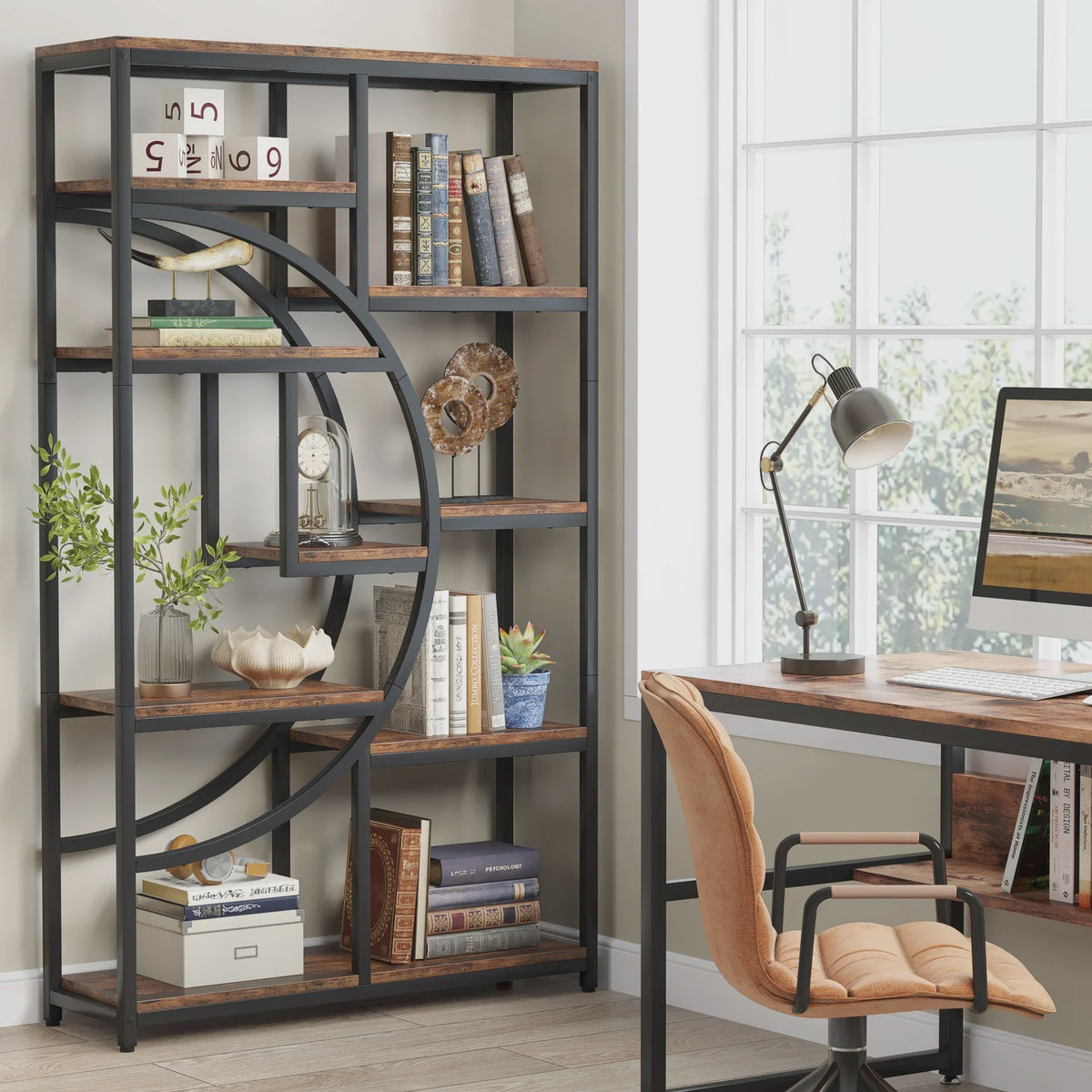 Industriële Boekenkast 180cm Hoog - 5 Laags Etagère Boekenkast met Uniek Design