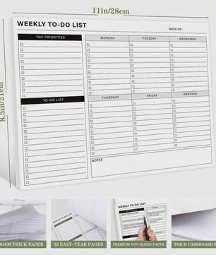 Wekelijkse Takenlijst Notitieblok - Ongedateerde Bureauplanner met 52 Vellen