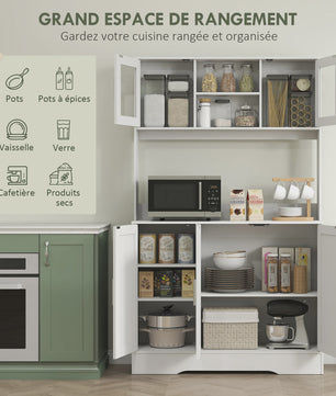 HOMCOM Keuken Buffetkast Scandinavisch Wit met Glazen Deuren en Open Vakken