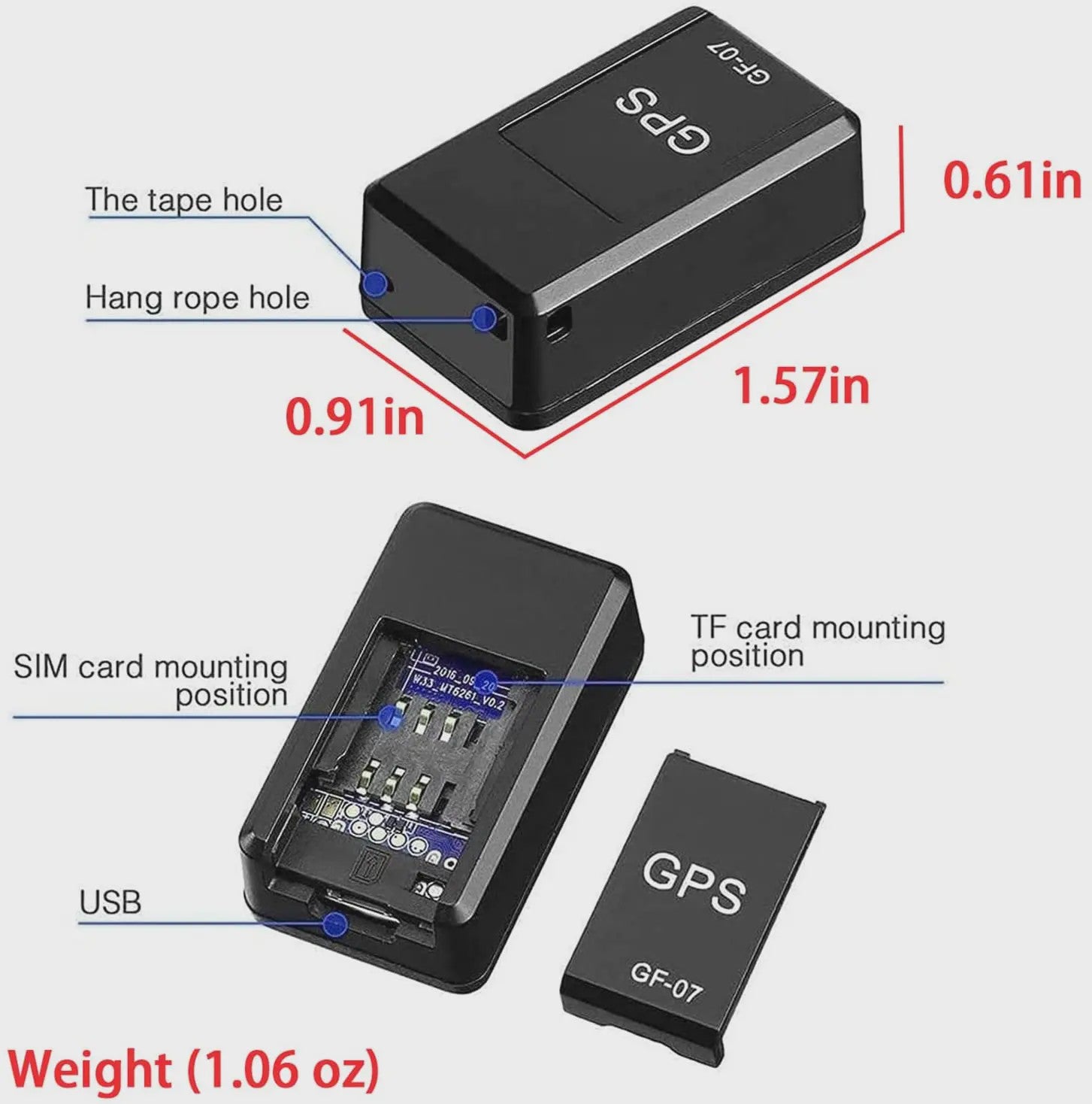 GF07 Mini GPS Tracker met Magnetische Bevestiging en SOS Alarm - Real-time Voertuig Tracing
