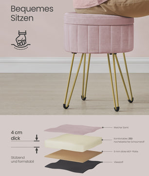 Verstelbare Fluwelen Poef met Opbergruimte en Metalen Poten - Elegant & Comfortabel