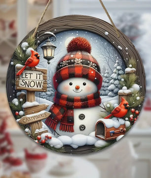 Kerst Sneeuwman Krans Decoratie 7.9" - Acryl Rond Hangend Ornament voor Deur & Muur