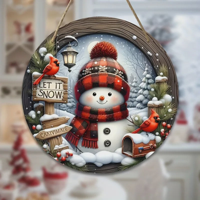Kerst Sneeuwman Krans Decoratie 7.9" - Acryl Rond Hangend Ornament voor Deur & Muur