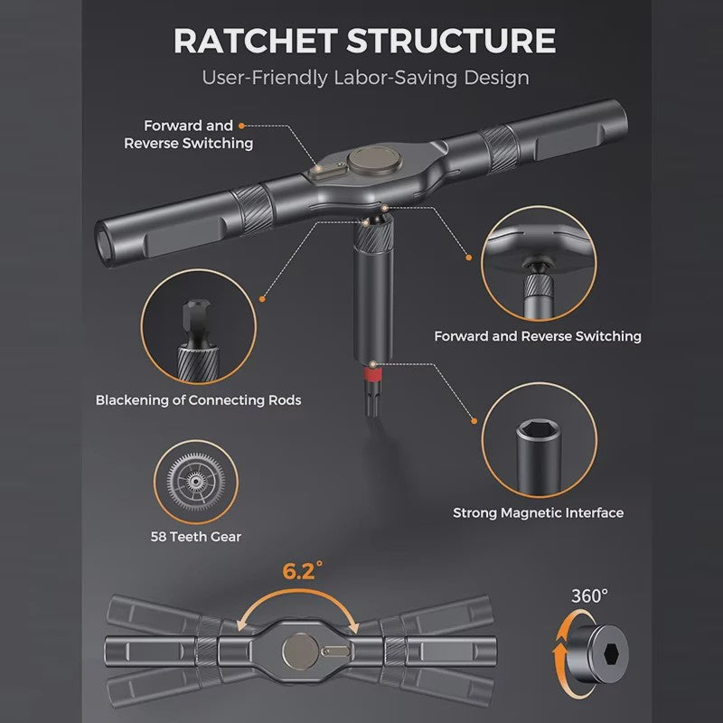 74-delige Ratel Schroevendraaierset met T-Handvat - Magnetisch Precisie Bit Kit voor Reparatie