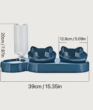 3-in-1 Kattenvoerbak met Waterdispenser en Nekbescherming - Schuin Ontwerp