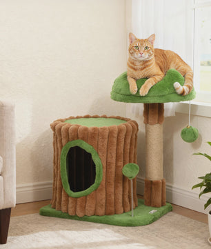 Pawhut Cat Scratching Tree 53 cm Trunk Design with House Bed Jute Post Balls Brown and Green
