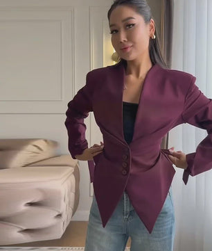 Dames Asymmetrische Blazer met V-hals en Lange Mouwen - Casual Lente Jasje