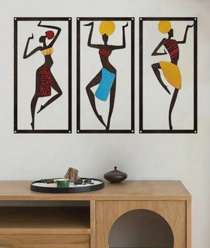 Set van 3 Wanddecoratie Afrikaanse Danseressen - Boho Fiber Art