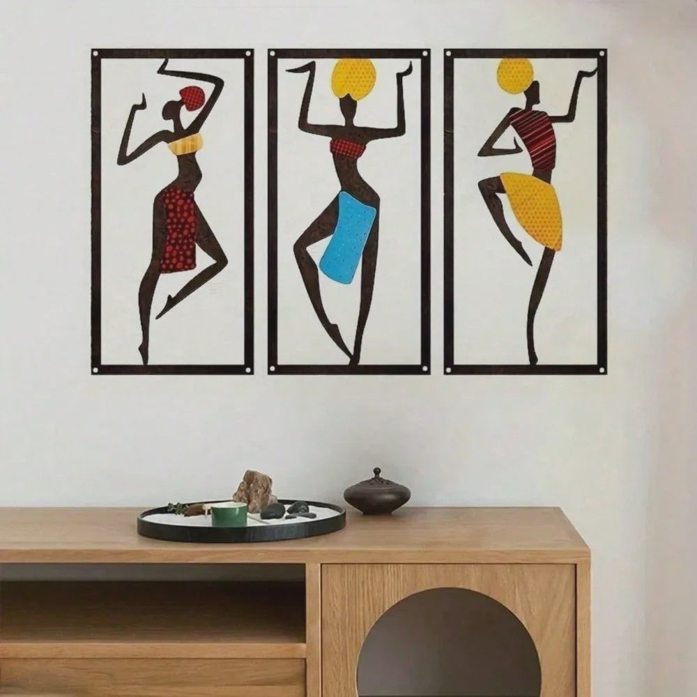 Set van 3 Wanddecoratie Afrikaanse Danseressen - Boho Fiber Art