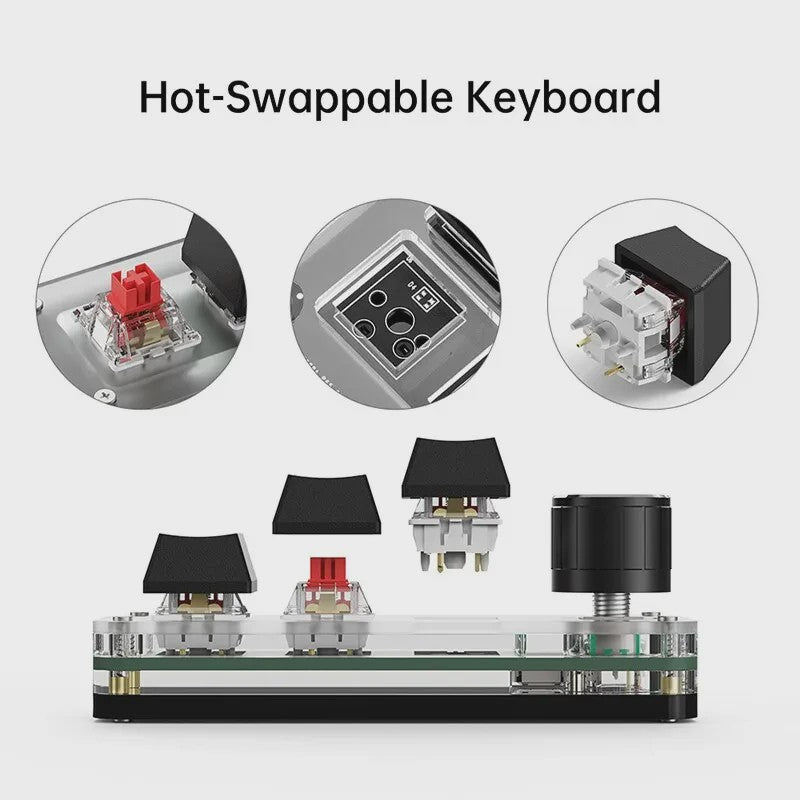 Programmeerbaar Mini Mechanisch Toetsenbord met 3 Toetsen, 1 Draaiknop & RGB - Ideaal voor Gaming & Design