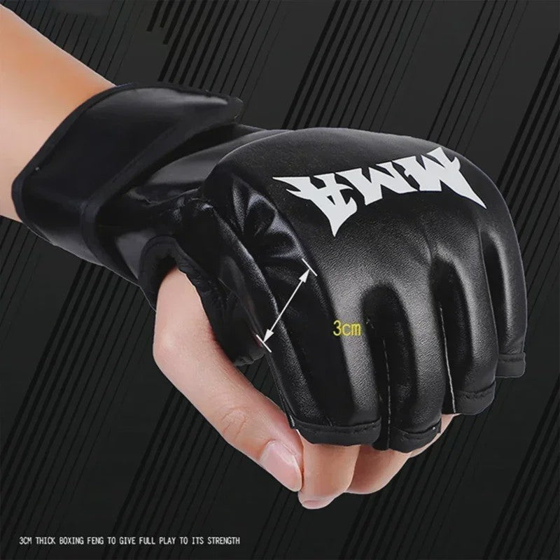 Professionele Half Vinger Bokshandschoenen Leer met Kussen voor Volwassenen - Sanda, UFC, Zandzak Training