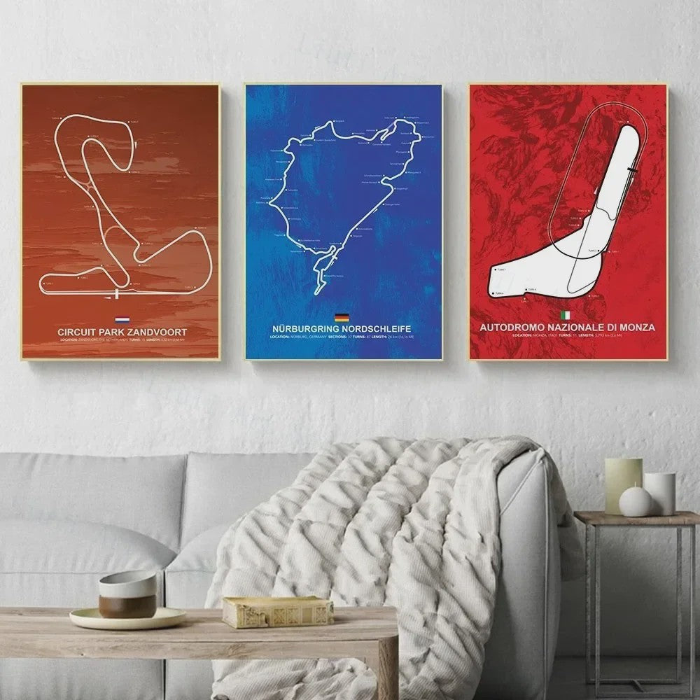 Formule 1 Circuit Poster Canvas - F1 Race Track Kunst Print voor Woonkamer Decoratie