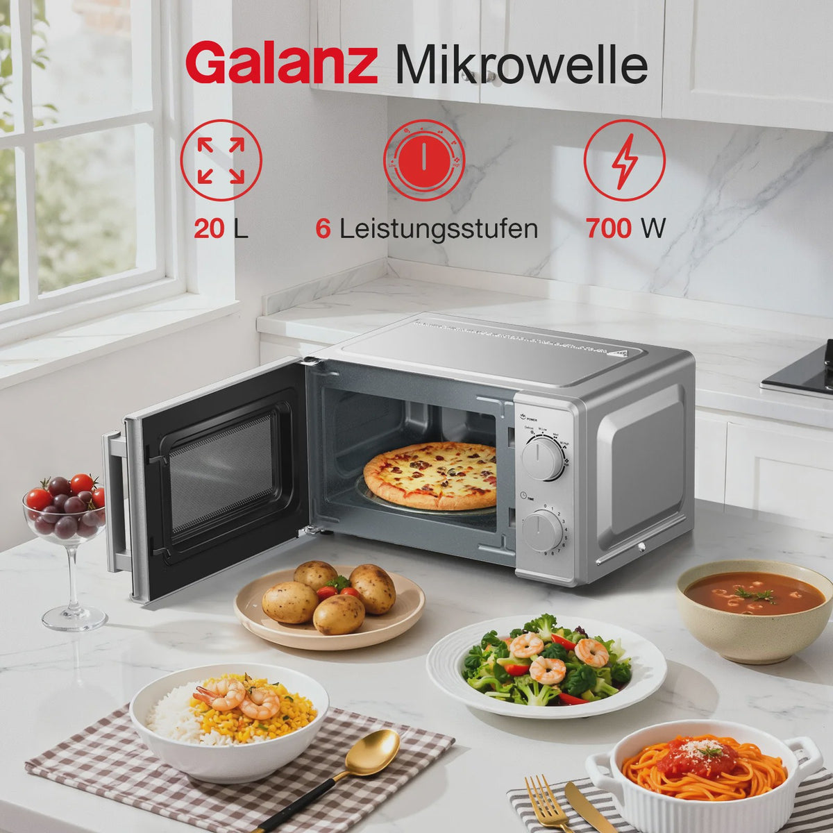 Galanz Magnetron 20L 700W - Compact Tafelmodel met Draaiknoppen en Timer