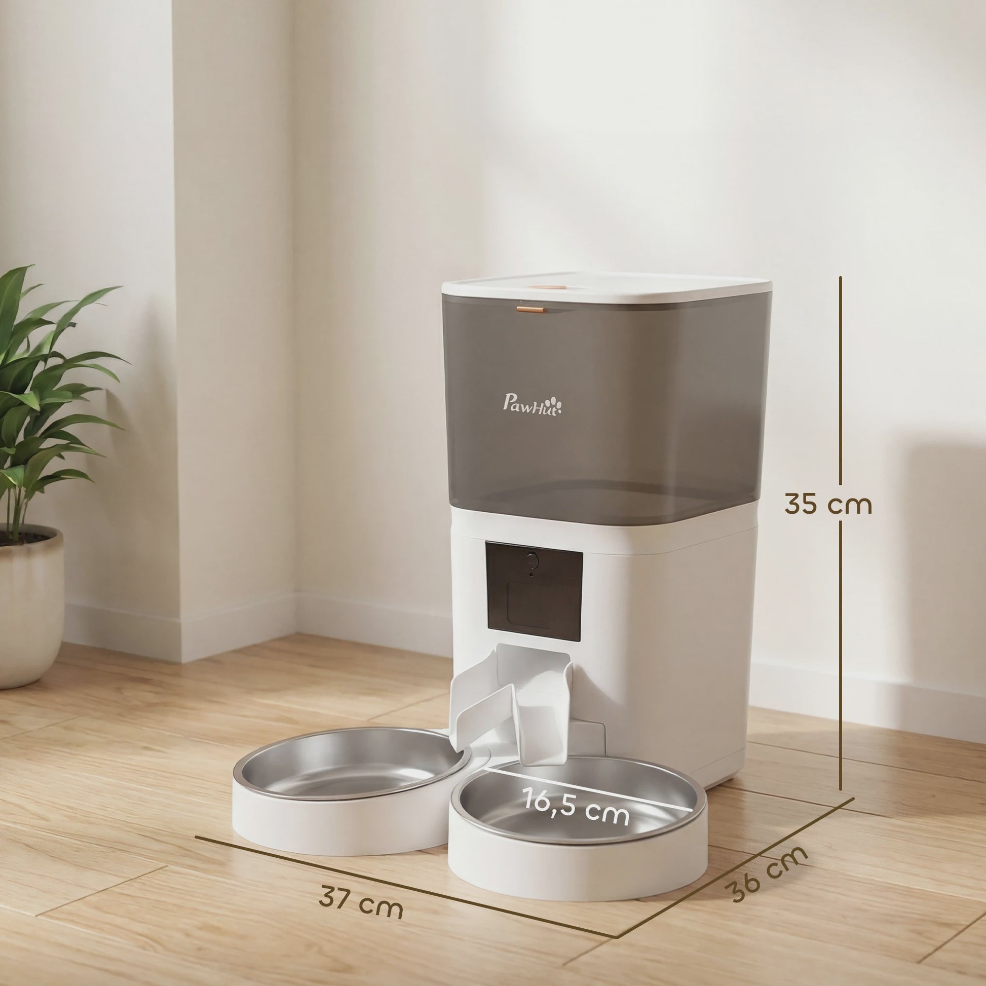 Pawhut Automatische Voerbak 6L met Wifi & App Bediening - Programmeerbaar, 2 Bakken, Spraakopname