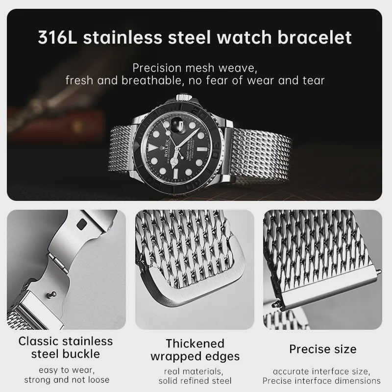 MAIKES Milanese Horlogeband RVS 316L - 20mm, 21mm, 22mm - Geschikt voor Rolex, Omega, IWC, Breitling
