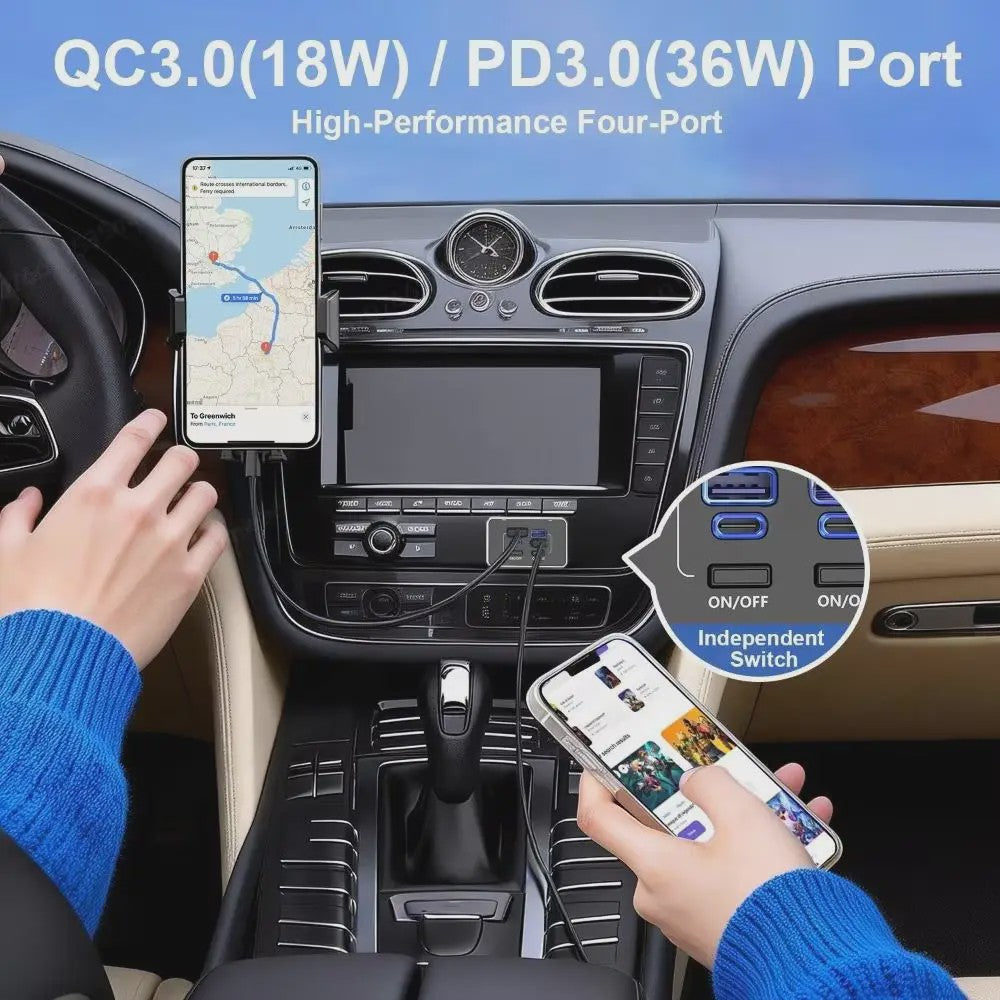 Universele 78W QC3.0 PD Auto Dubbele USB C & USB A Laadpaneel met Schakelaar