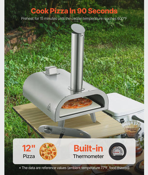 Draagbare Pizzaoven voor Buiten - 12 inch, Pellets, Ingebouwde Thermometer & Snel Bakken