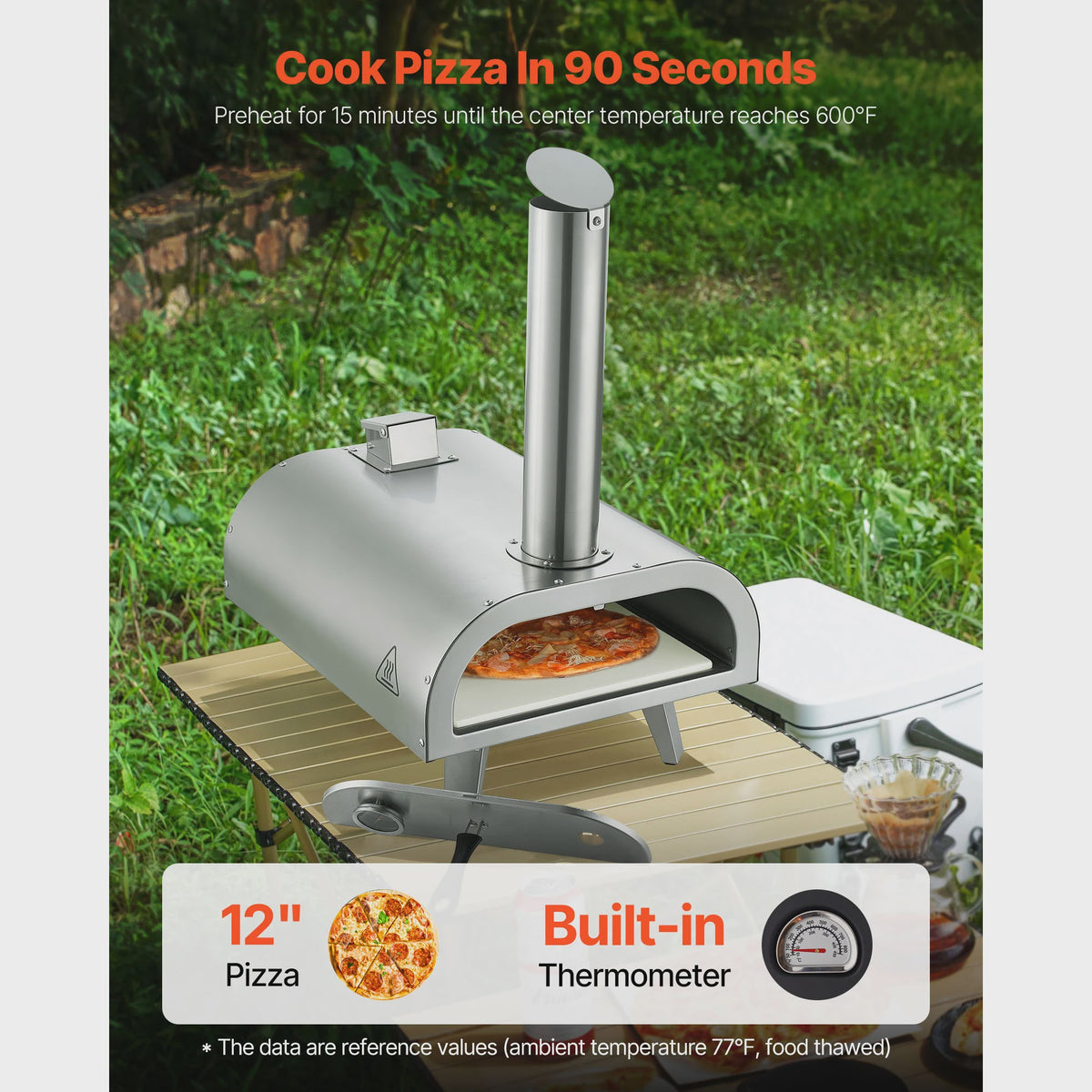 Draagbare Pizzaoven voor Buiten - 12 inch, Pellets, Ingebouwde Thermometer & Snel Bakken