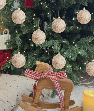 Kerstballen Champagne Goud Glitter 6cm - Set van 6, 12, 18, 24 of 30 stuks
