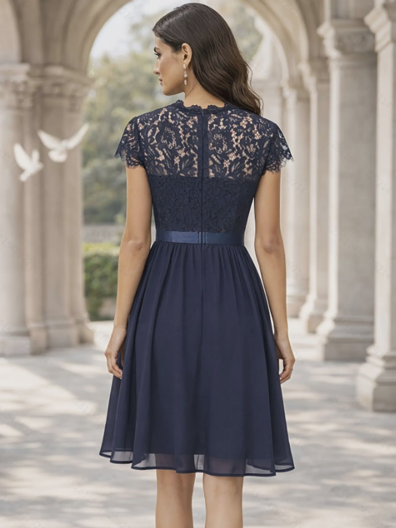 Elegante Zomer Midi Jurk met Korte Mouwen, Kant en A-lijn - Perfect voor Feestjes en Bruiloften