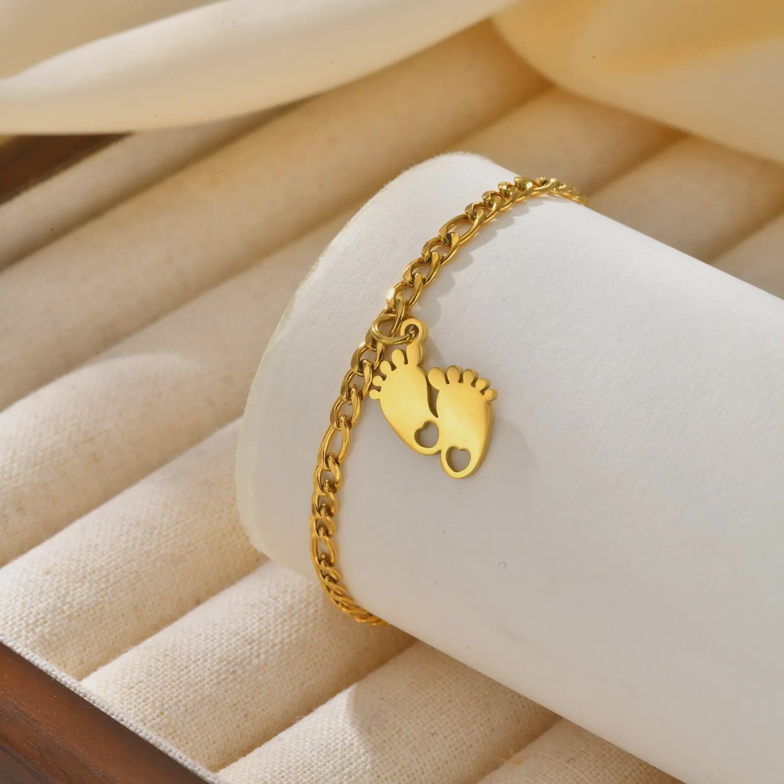 Schattige Baby Anklet met Voetjes Bedel - Anti-allergisch Roestvrij Staal