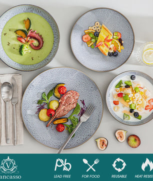 Vancasso Karst Servies Set 16/32 Delig Steengoed met Borden, Bowls en Mokken voor 4/8/12 Personen